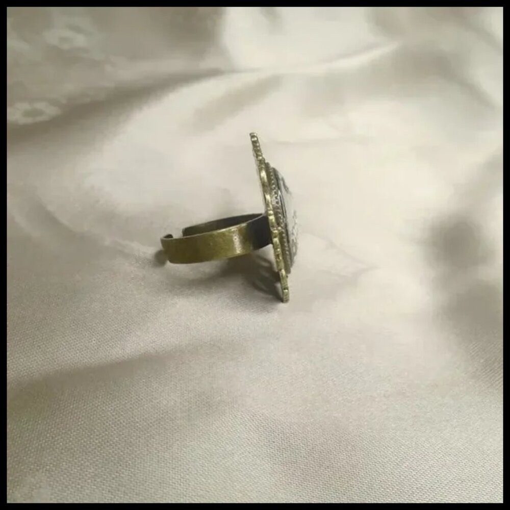 Statement Ring with Dried Flowers, Fun Cottagecore Style One of a Kind OOAK - Picture 7 of 10